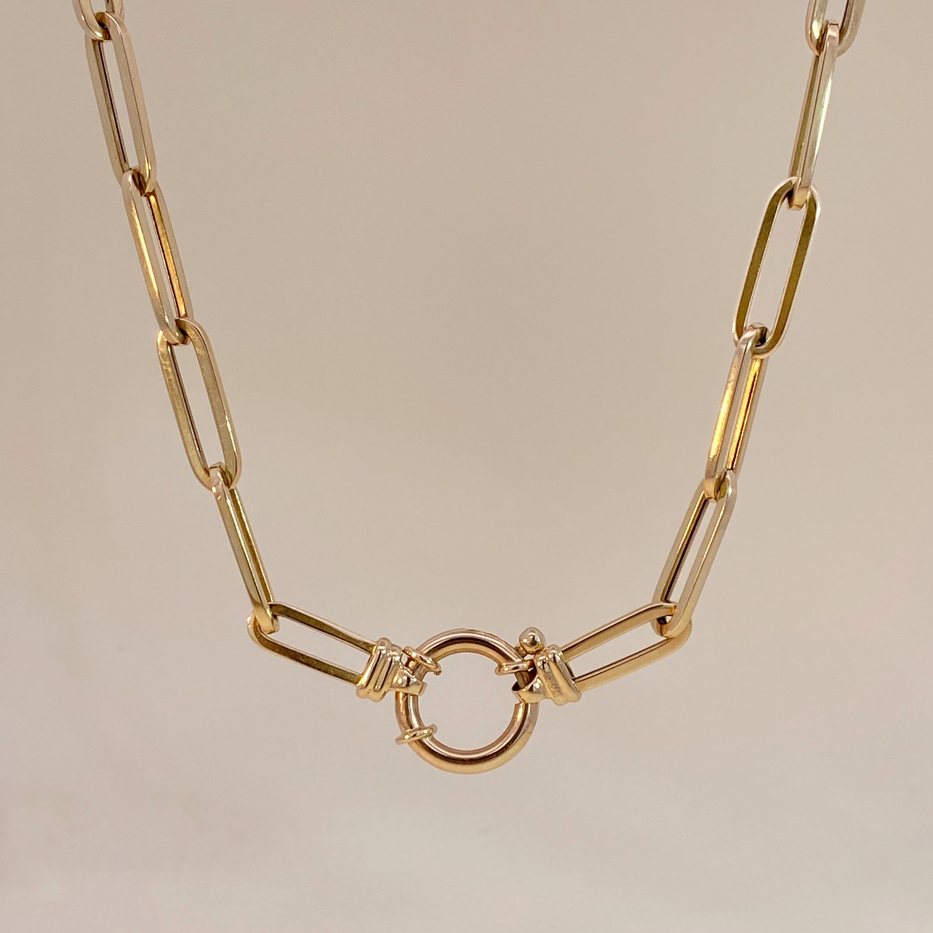 Golden Paperclip Necklace with Springlock