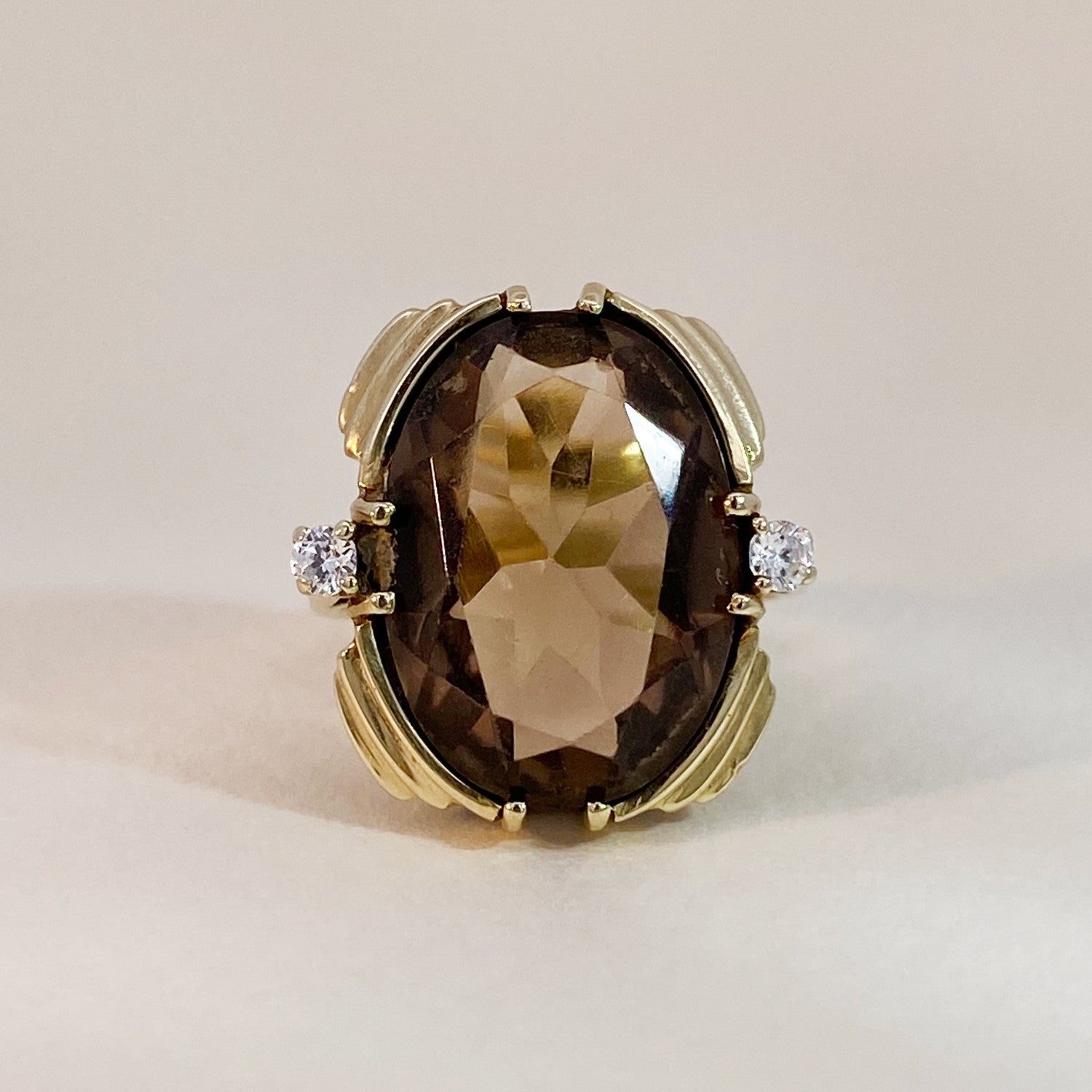 Vintage ring met rookkwarts